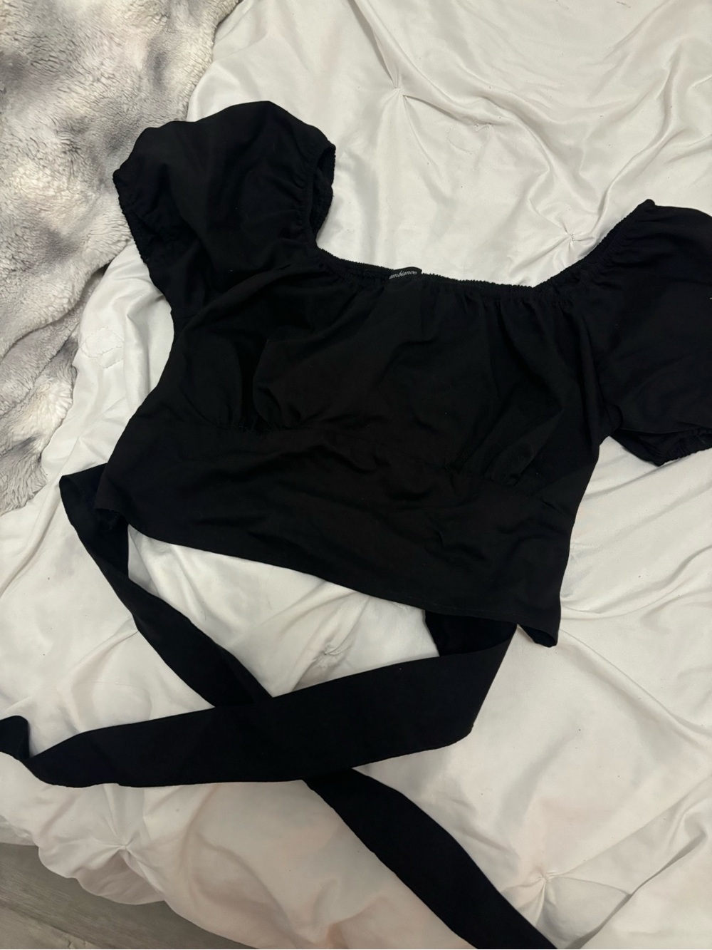 Ambiance Black Puff Sleeve Wrap Crop Top